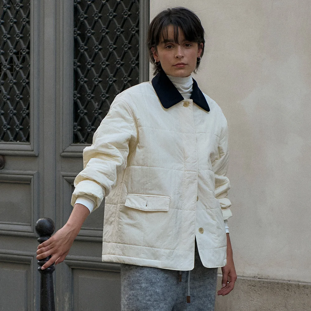 Padded collar quilting jumper_ivory