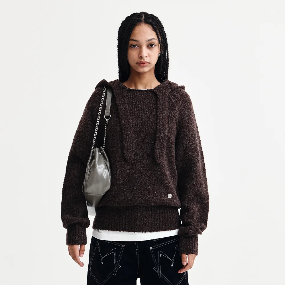 MUFFLER POINT HOODY PULLOVER IN BROWN
