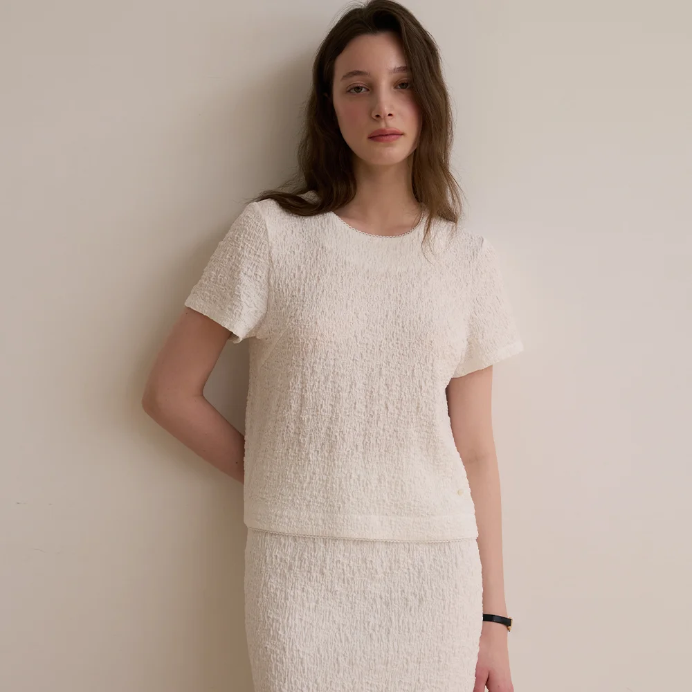 Crinkle round blouse - Off white