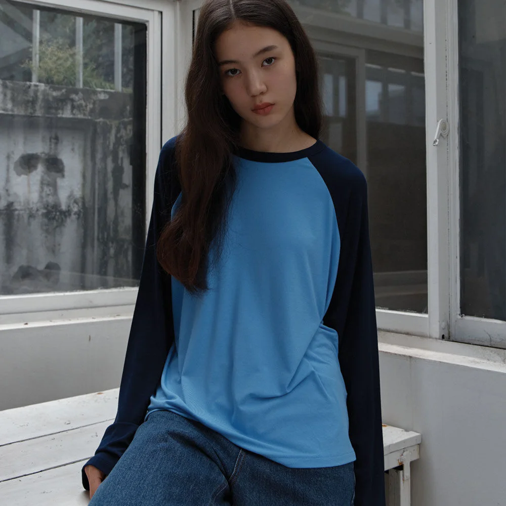 Soft Contrast Raglan Long Sleeve (Blue)