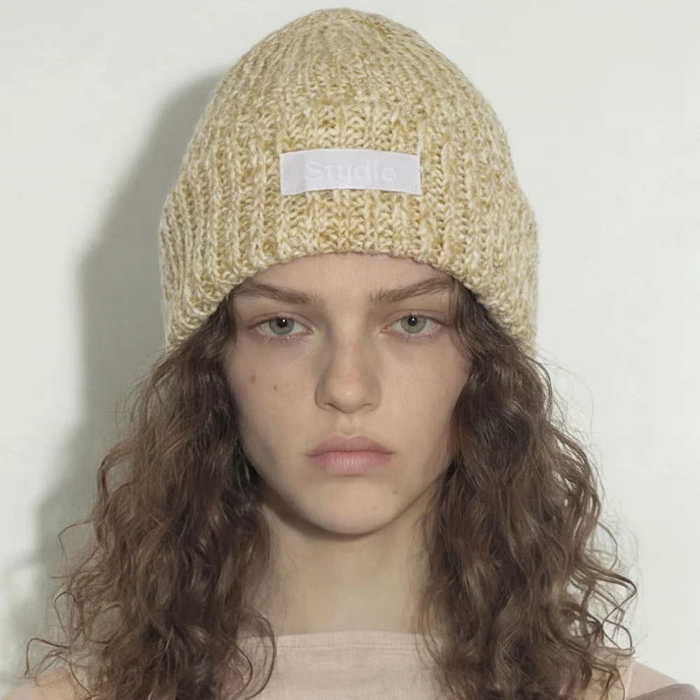 羊毛 亞克力 混紡 長 衣長 冬季 針織衫 冷帽 FLOW BEANIE / CROSS WAVE WOOL / MUSTARD
