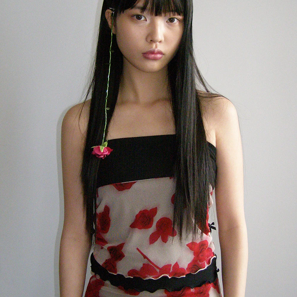 BLURRED ROSE MULTI WAY TOP RED
