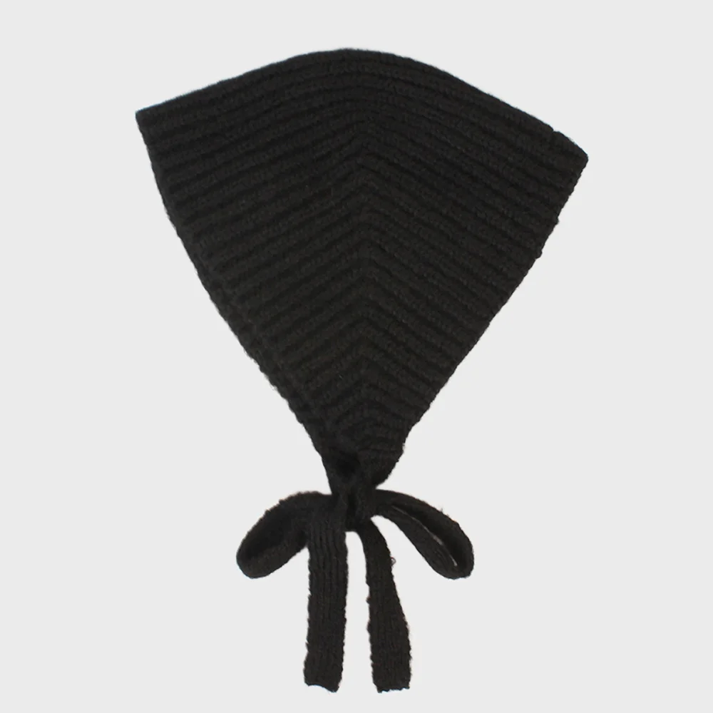 Wool Knitting Wamer Black Bonnet Hat Bonnet Hat