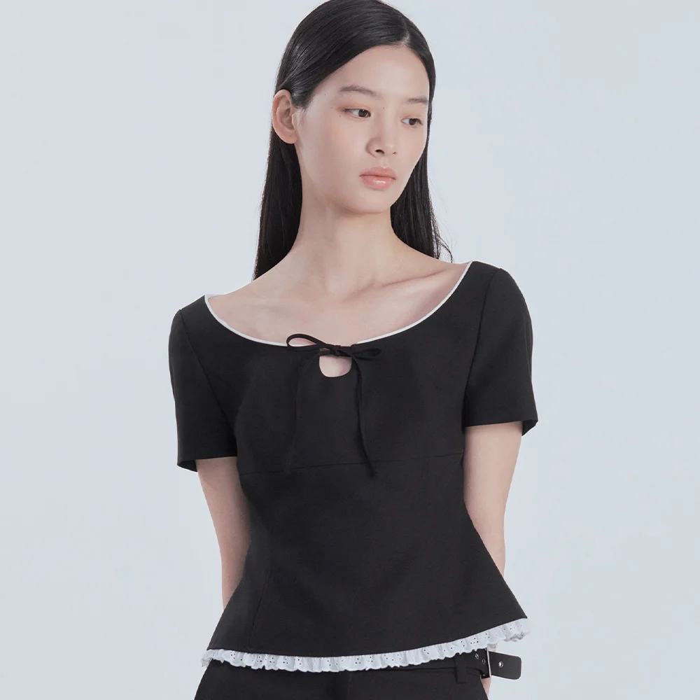 Eileen Laced Suit Blouse Top - Black