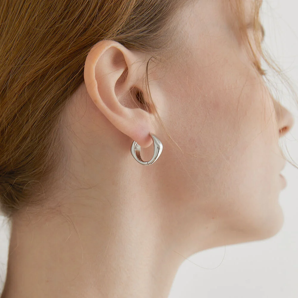triangle oblique hoop earrings (E012_silver)