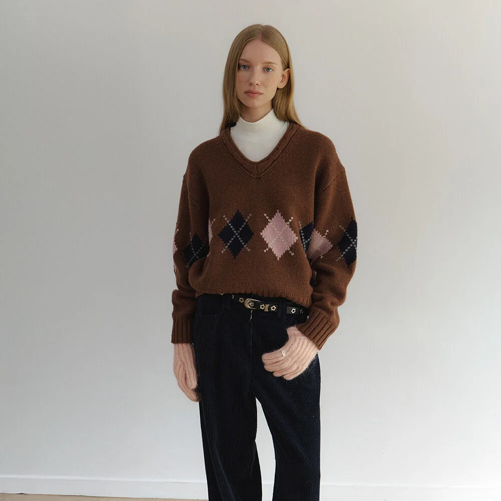 Argyle ponny pullover Brown