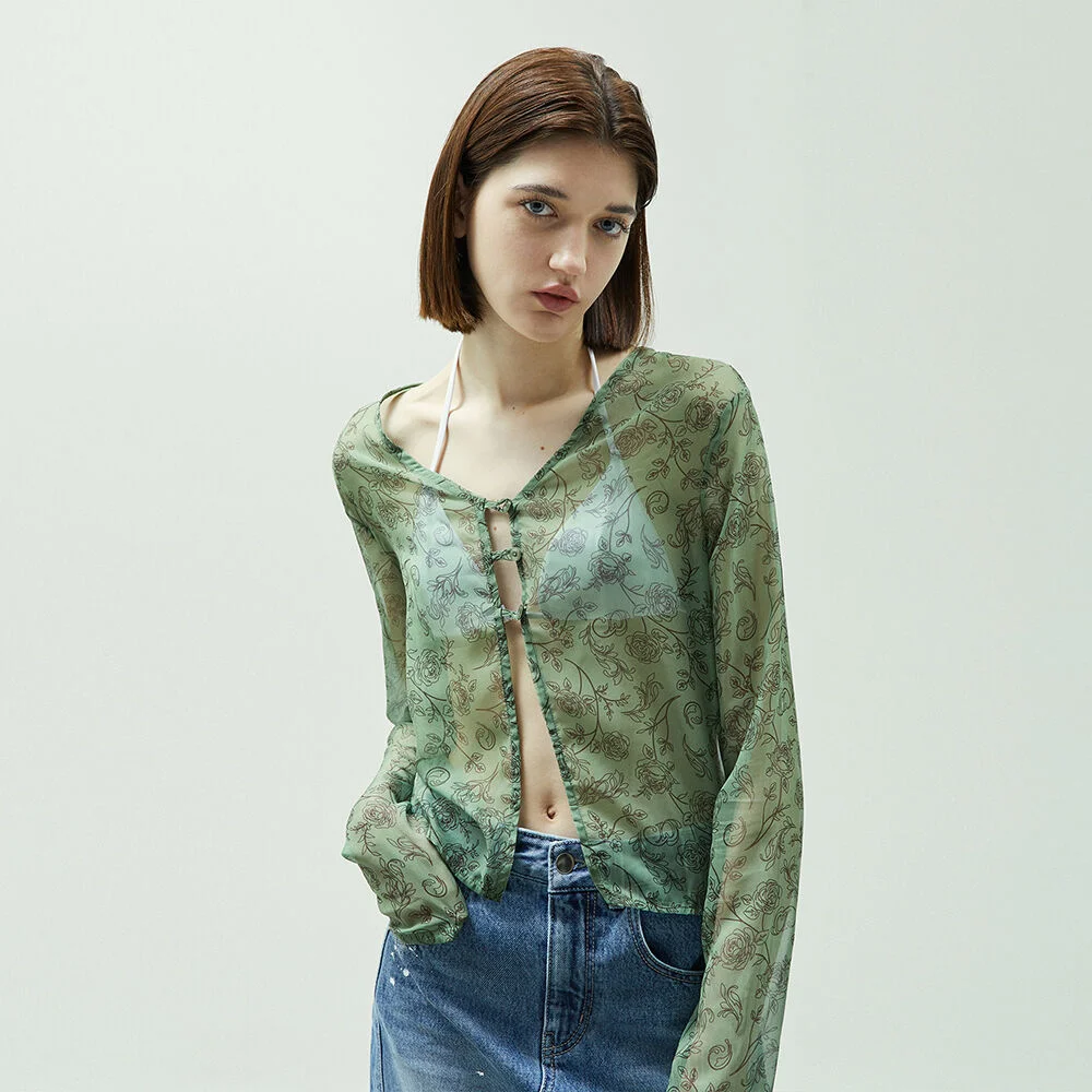 SHEER BUTTON-UP CARDIGAN