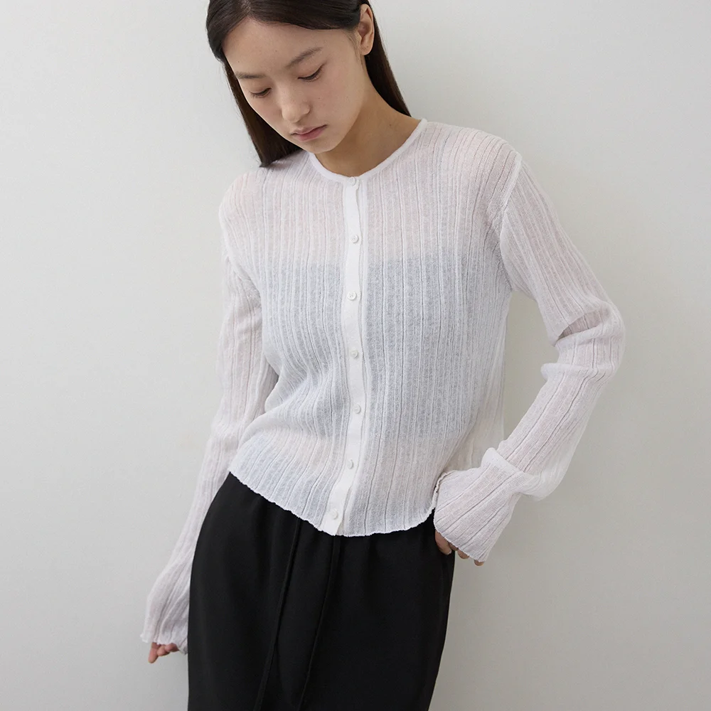 必備款 羅紋 夏季 開襟外套_ivory