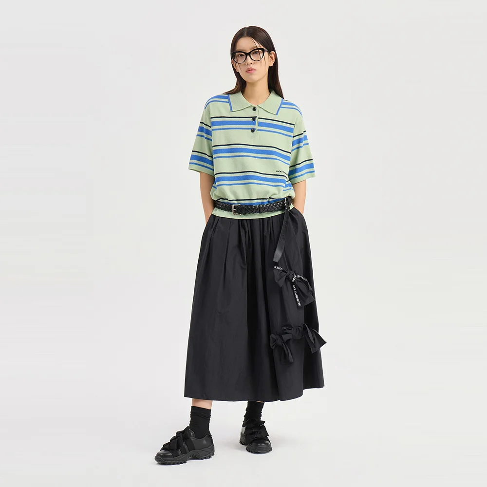 Ribbon Point Banding Long Skirt (black) LFKAX26430BKX