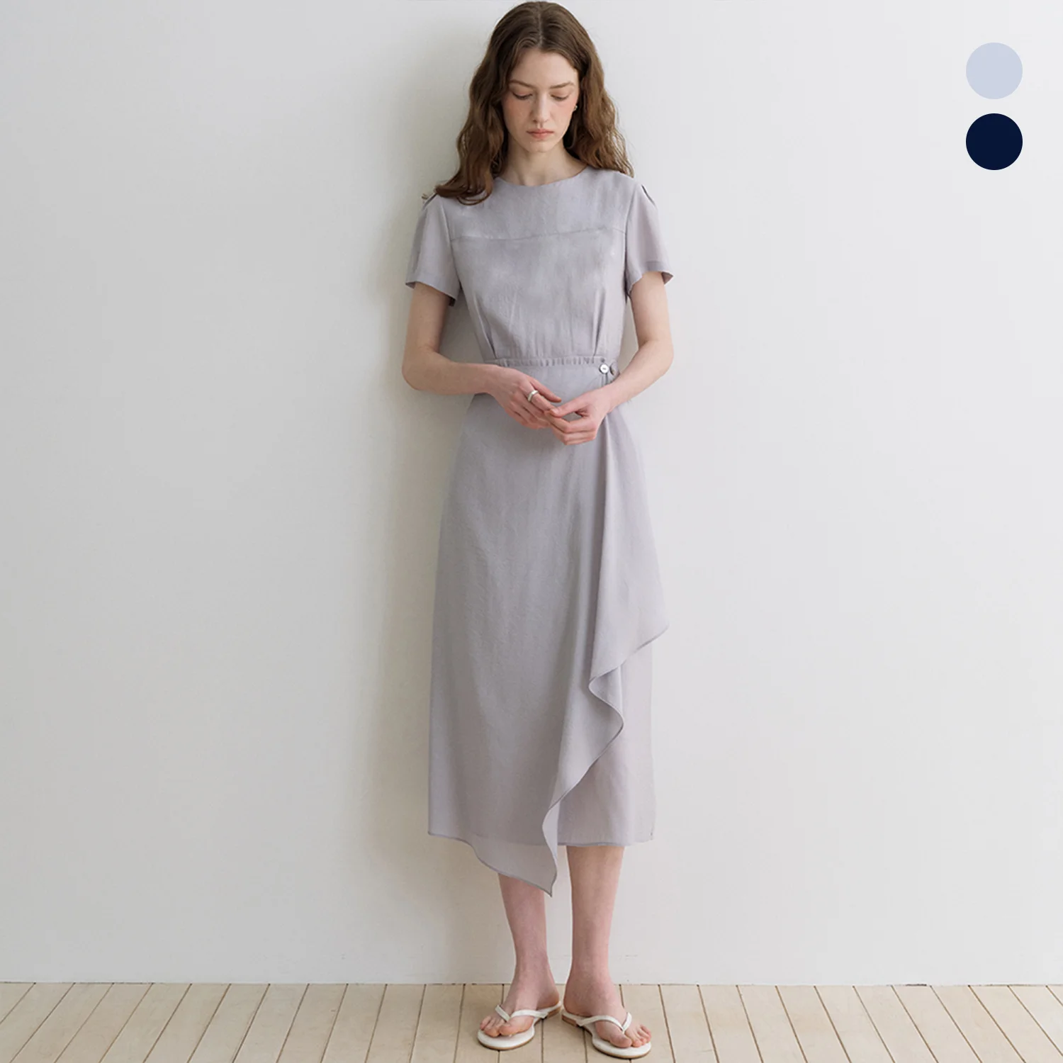comos 1727 drape wrap button dress (2color)