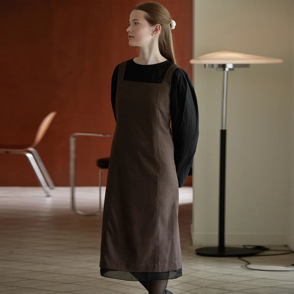 Hem line sheer patch dress - Brown