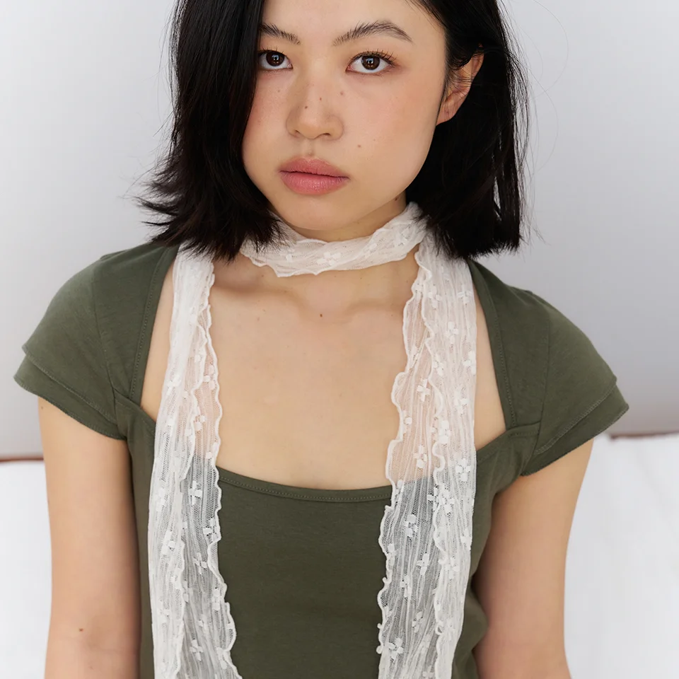 flower mesh long scarf - ivory