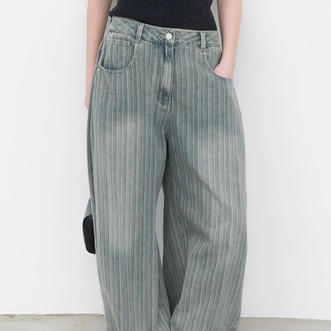 TUCK CURVED STRIPE DENIM PATNS (PT-5769)