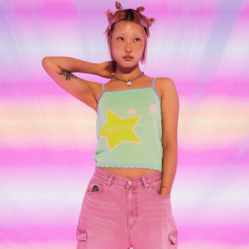 COLOR STAR KNIT TOP_MINT