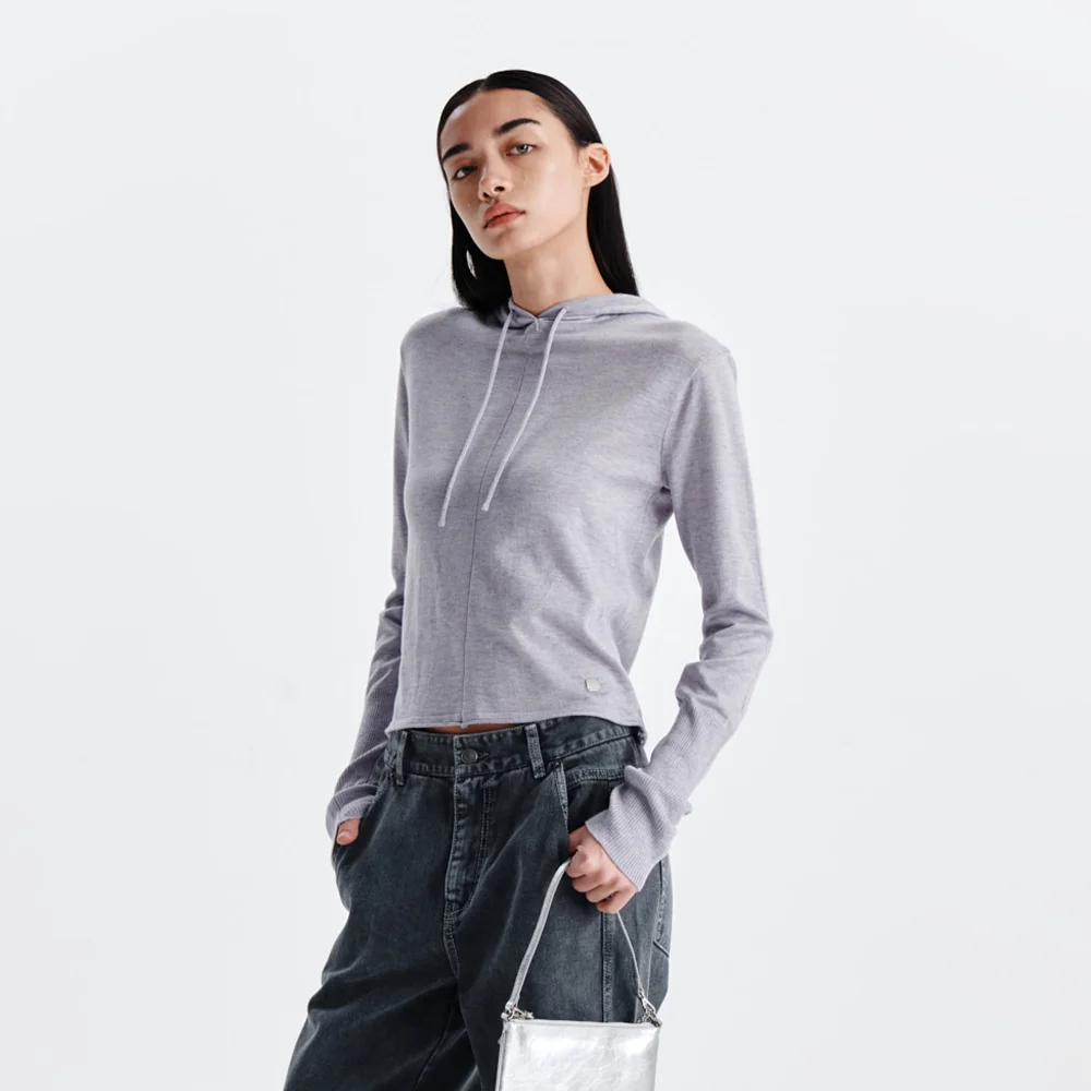 PLAIN SLIM KNIT HOODY IN LILAC