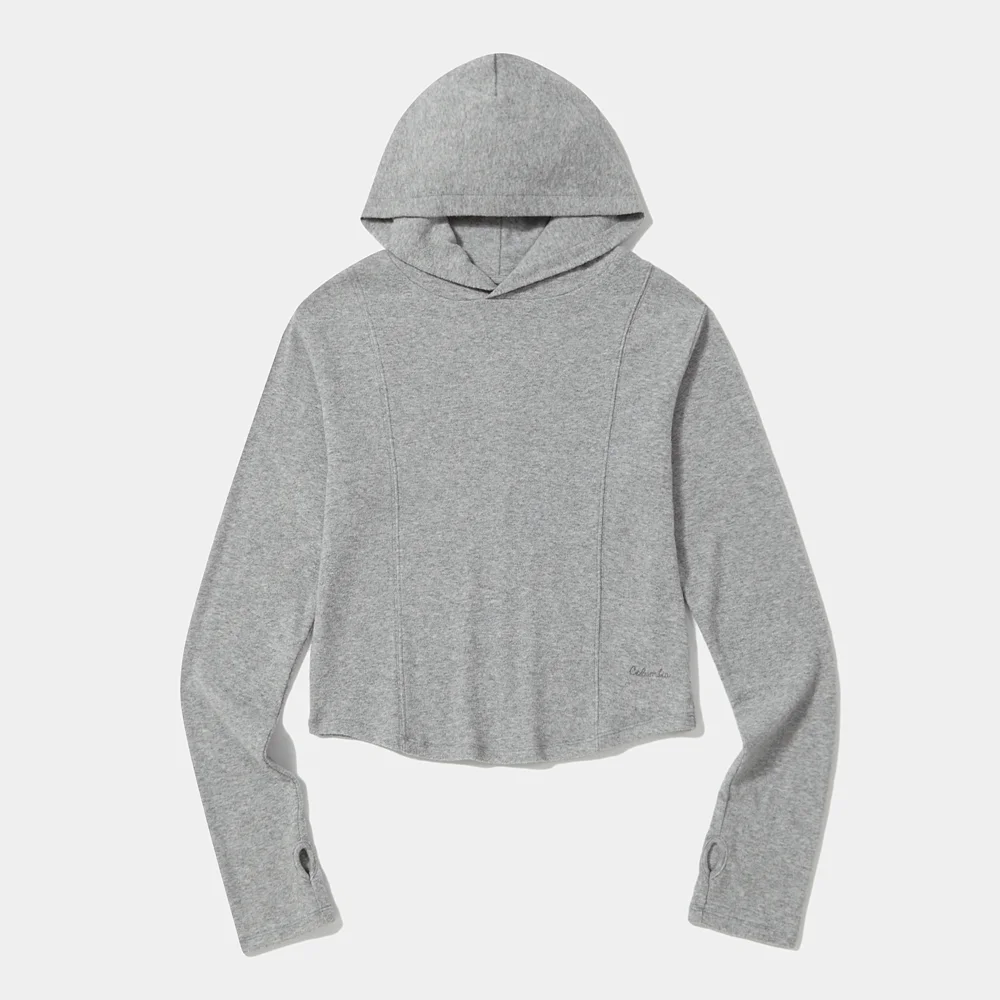 TINY SCRIPT SLIM CROP WOMEN HOODIE_LIGHT GRAY