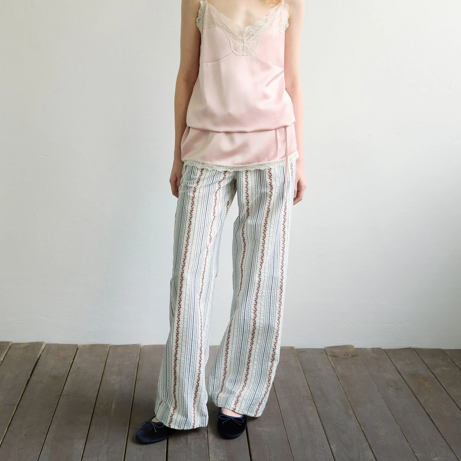 FLORAL STRIPE LOUNGE PANTS - BLUE