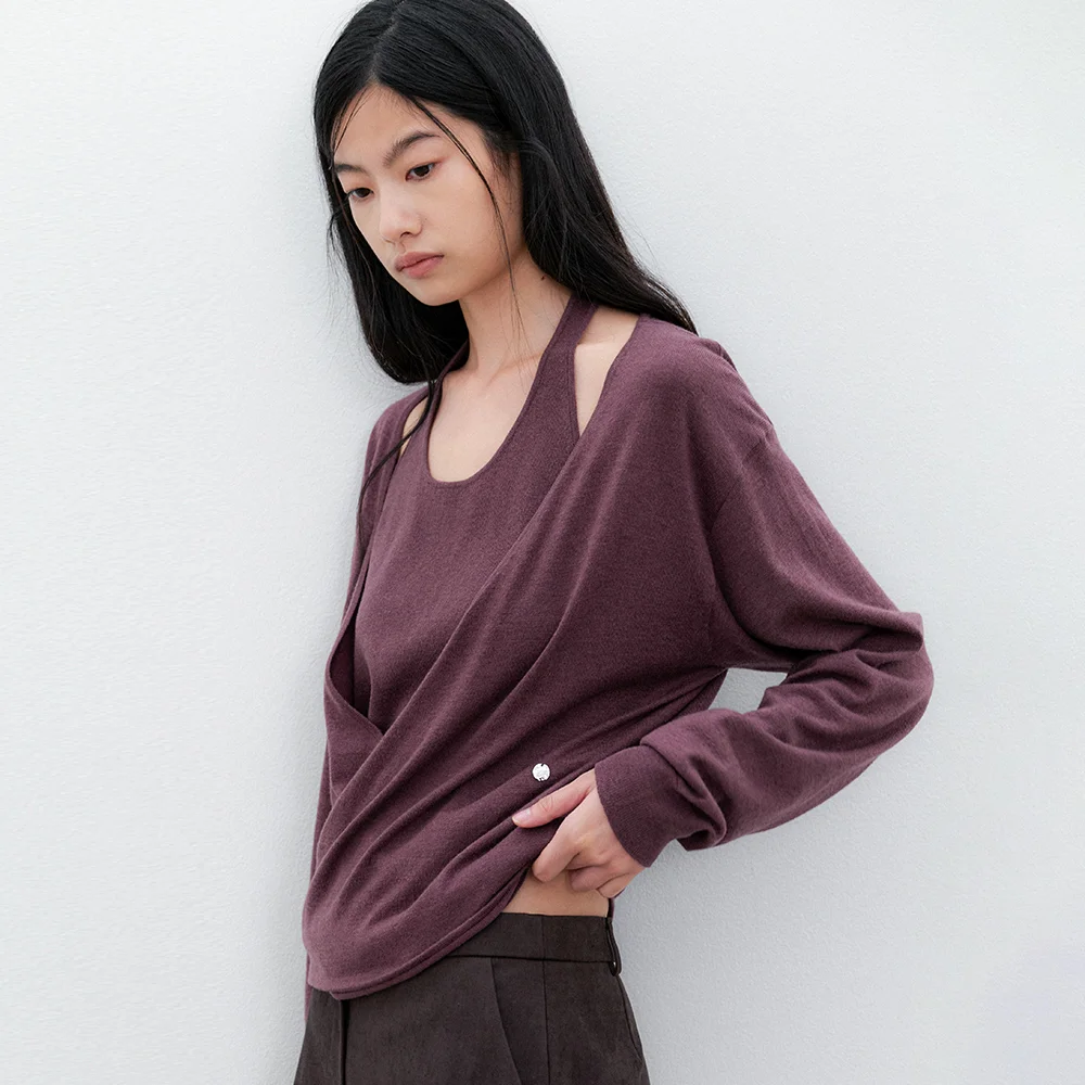 (T-7298)HALTER TOP LAYERED WRAP DRAPE KNIT