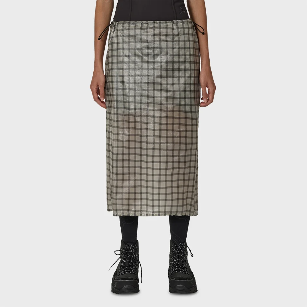 (W) NIA SEE THROUGH PRINTED CHECK MID SKIRT (WHITE)