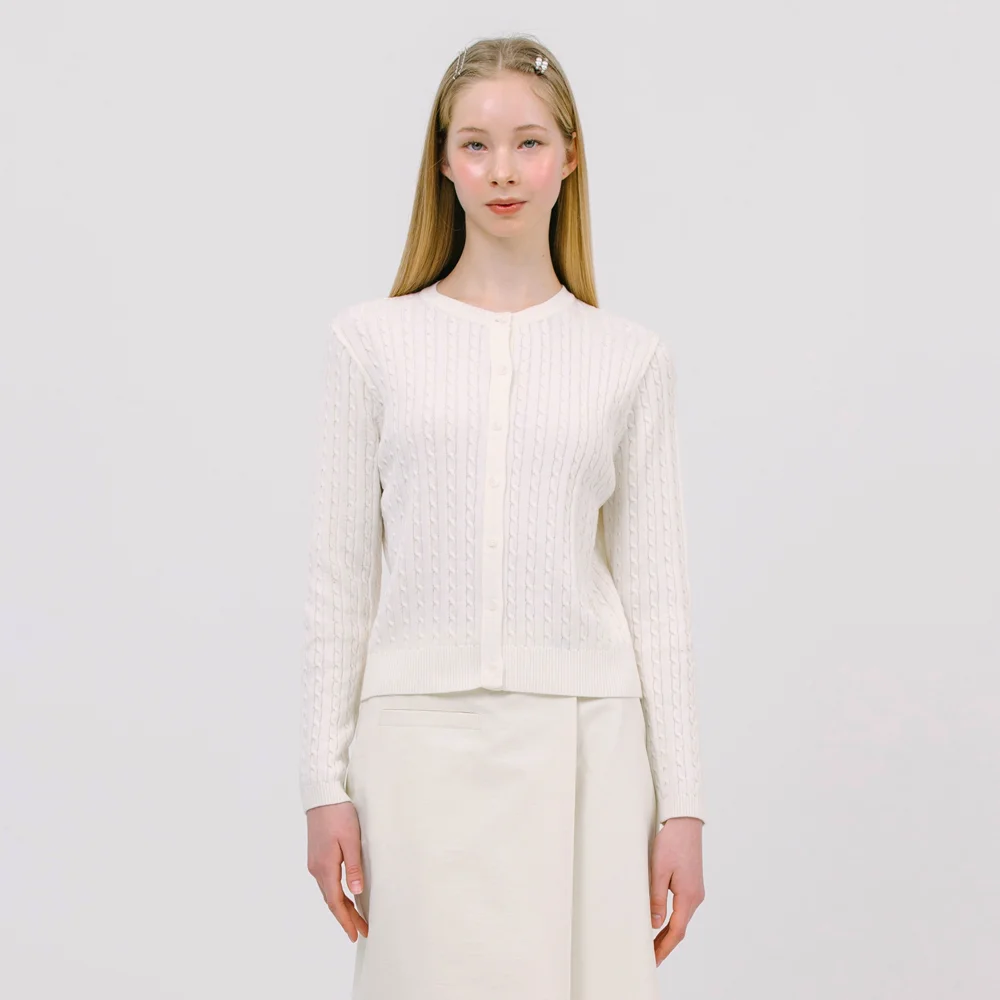 JK slim cable knit cardigan_white