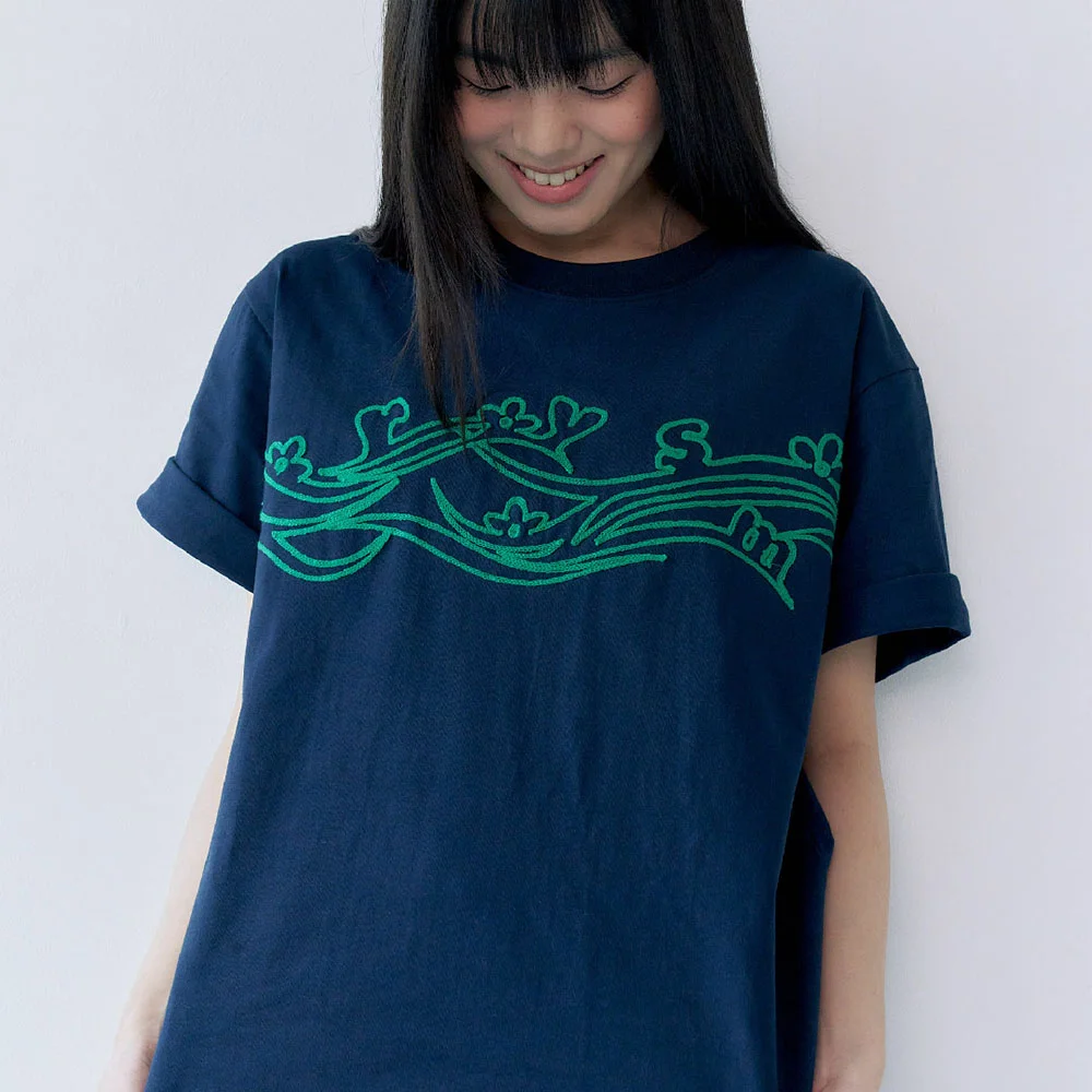 Wave embroidery t-shirt - Navy