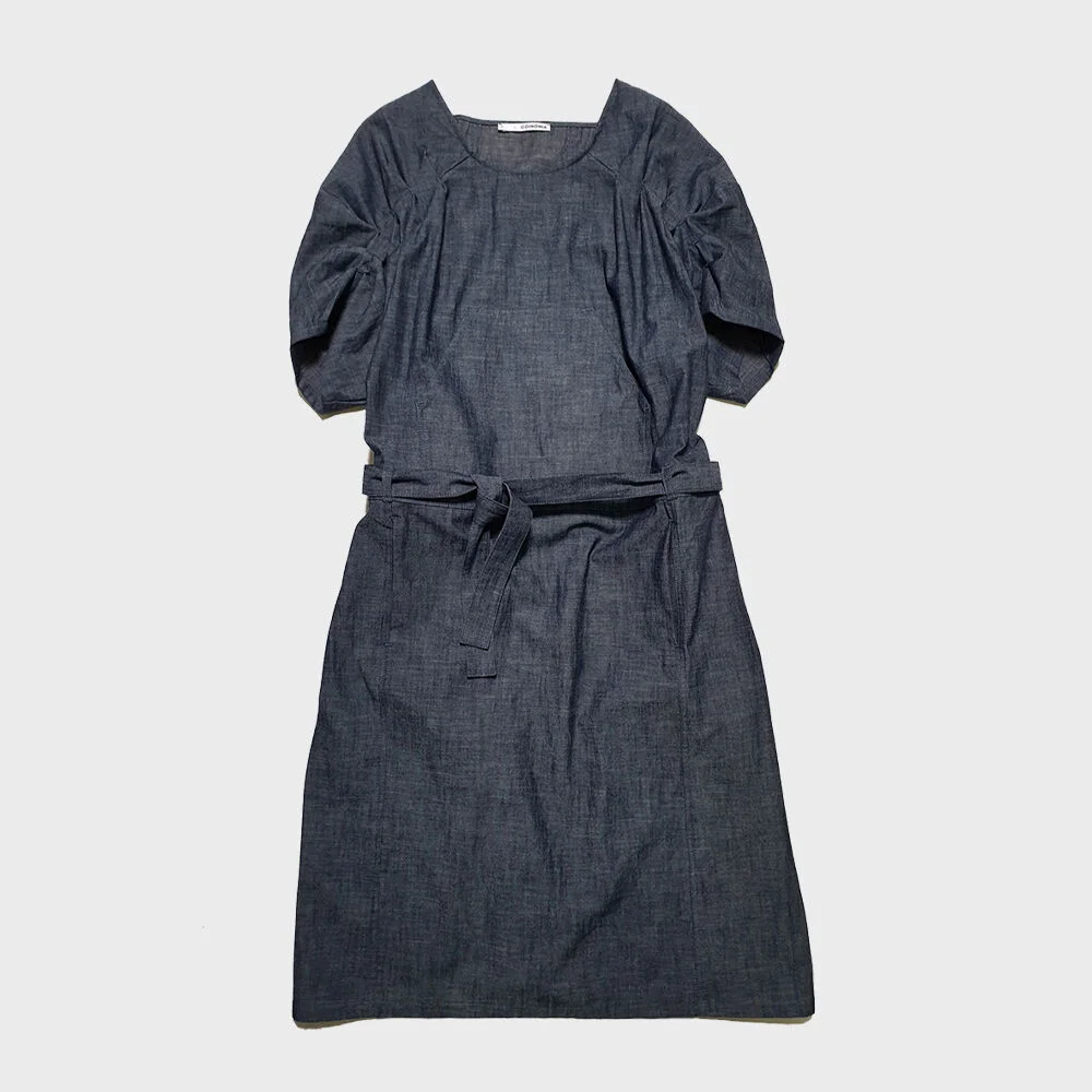 20s Chambray bar tack dress-navy stitch