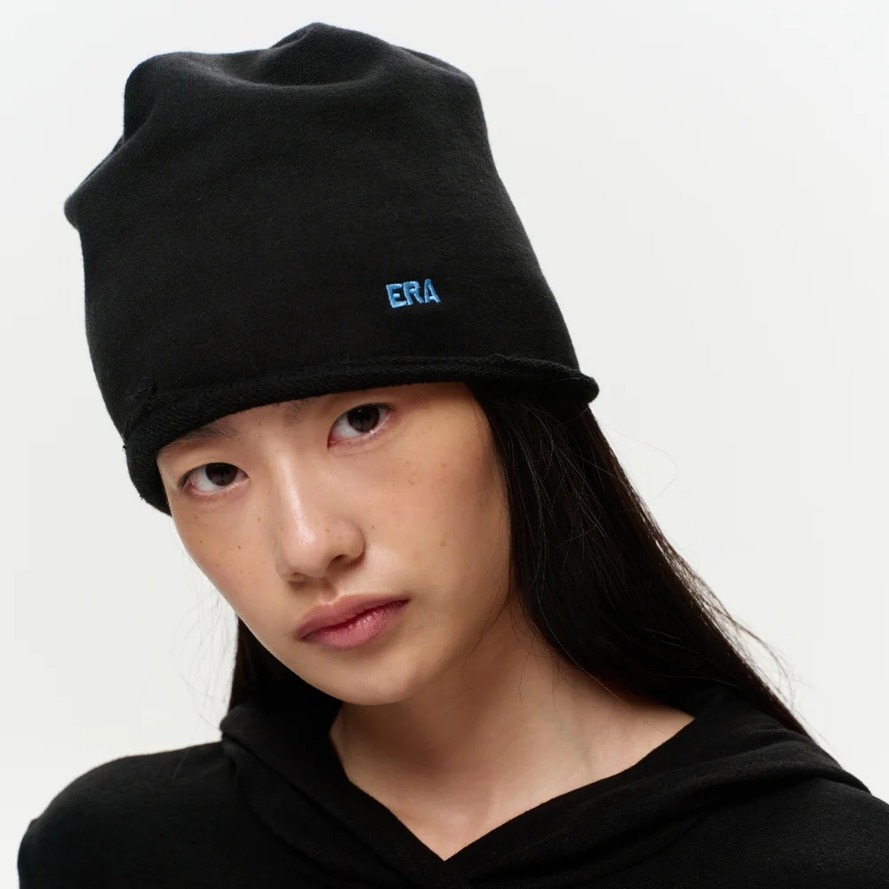 UNISEX ERA RAW EDGE CUT SWEAT BEANIE - BLACK