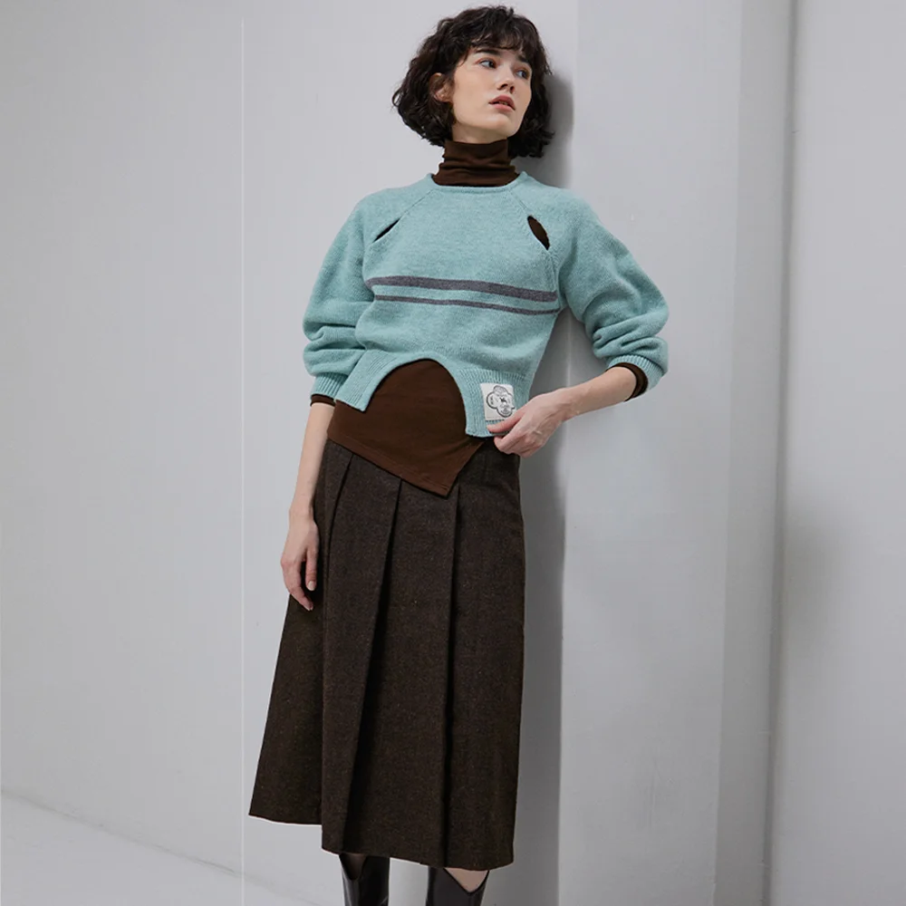 Wool Blend Pleats Skirt