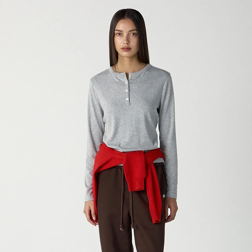 (W)HENLEY LONG SLEEVE TEE (HEATHER GRAY)