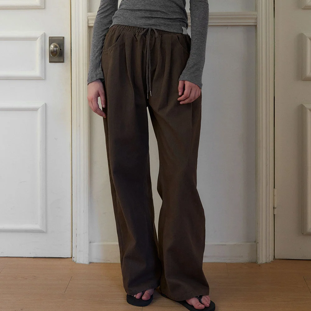 EVOA EASY DRAWSTRING COTTON PANTS 2COL_BROWN