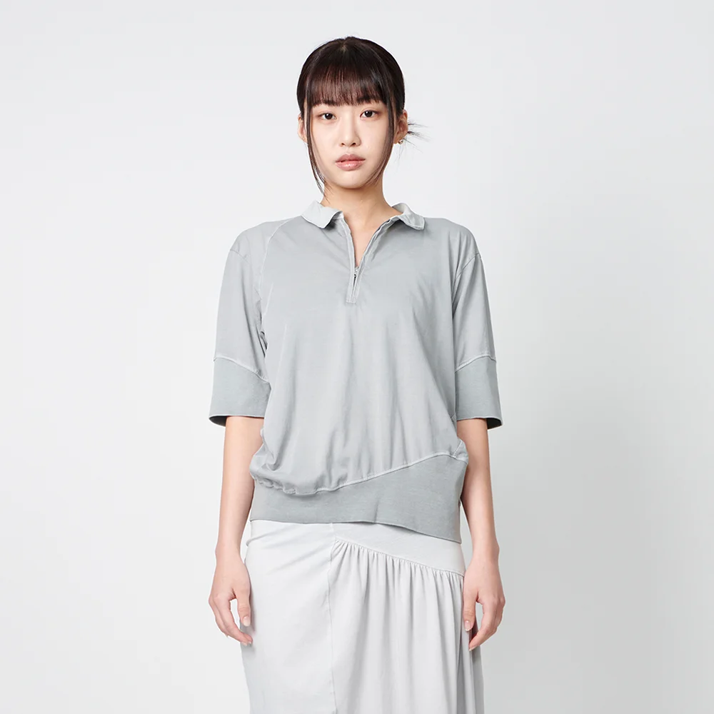 GARMENTS DYED HALF ZIP-UP 1/2 COLLAR T-SHIRTS SLATE GREY