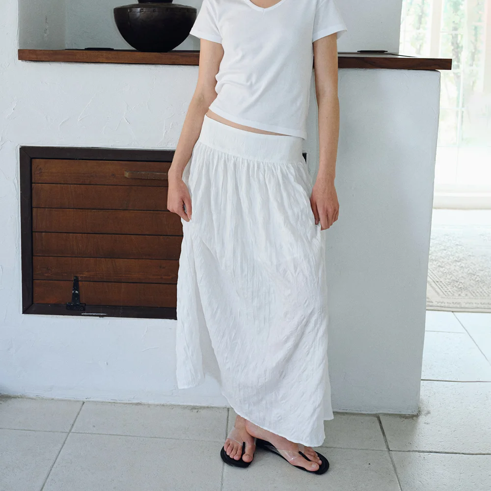 WRINKLE FLARE SLIT SKIRT_IVORY