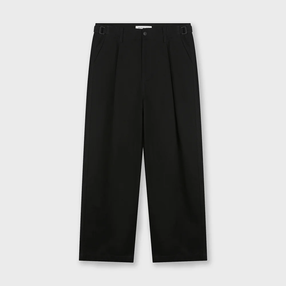 COTTON TWILL ONE TUCK PANTS BLACK