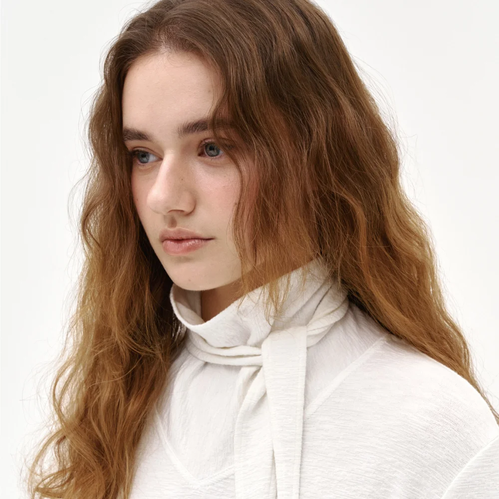 Shirring Scarf Tunic Top_ecru cream