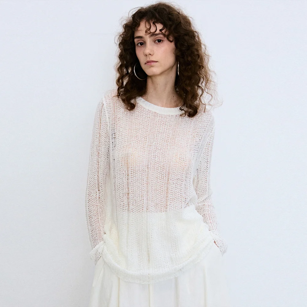 EMBROIDERY NET PULLOVER KNIT TOP_IVORY