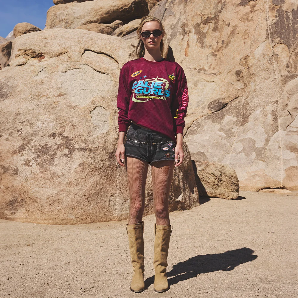 GURLS GRAPHIC MESH T-SHIRTS BURGUNDY