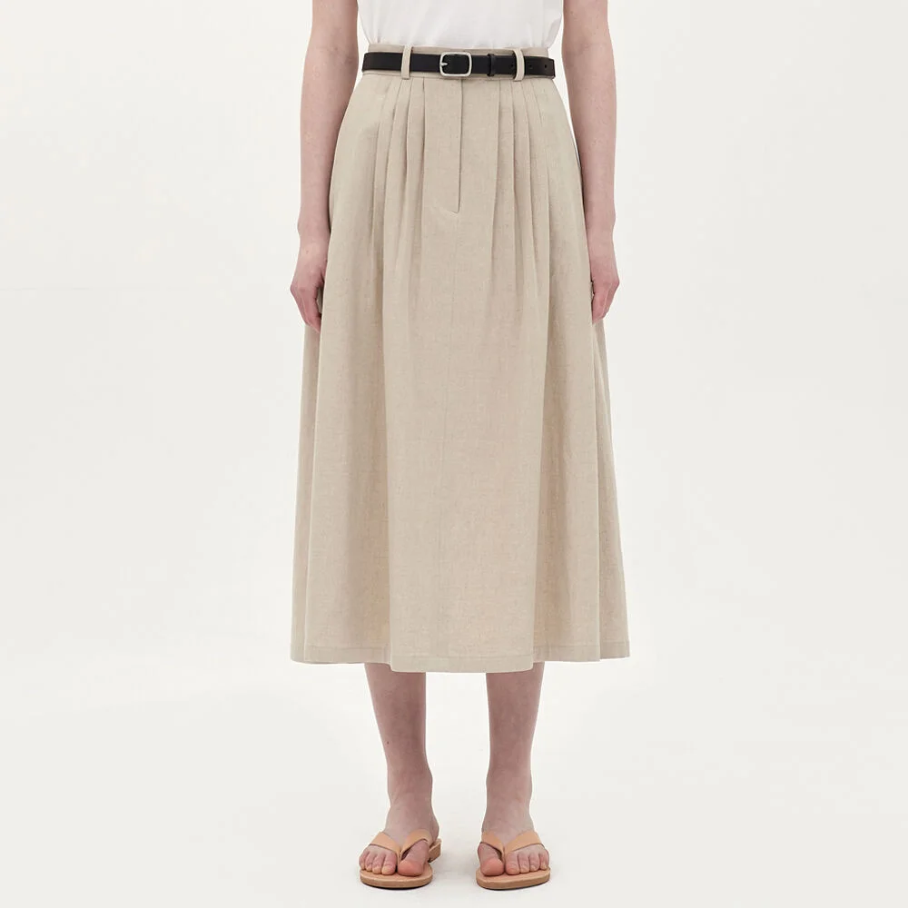 linen 8-tuck skirt_oatmeal