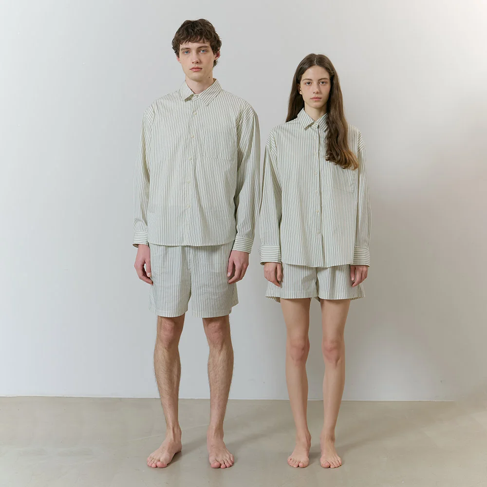 STRIPE PAJAMA COUPLE SET_Green Ivory