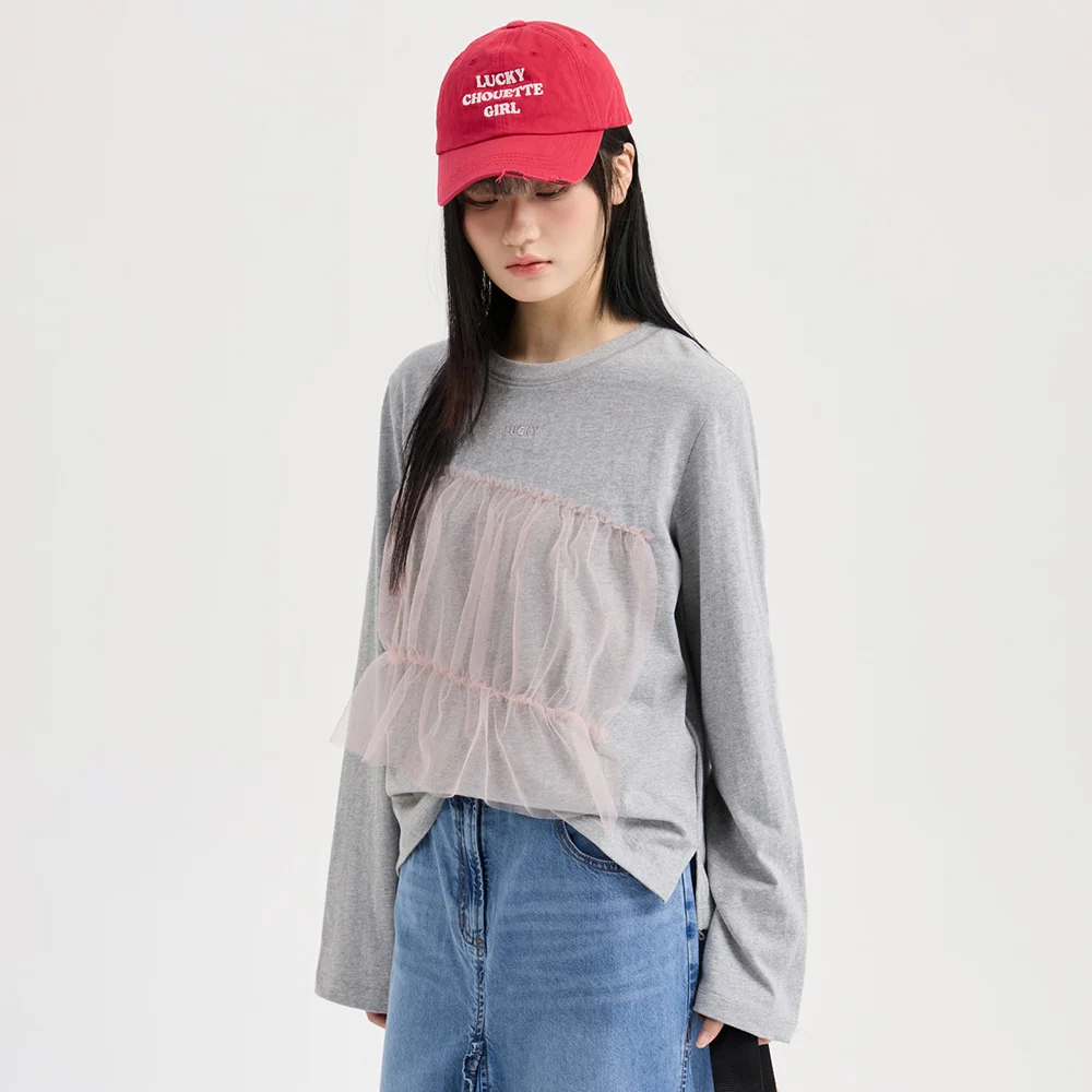 Mesh Color Blend Long Sleeve T-shirt (melange grey) LFTAS26220GYM