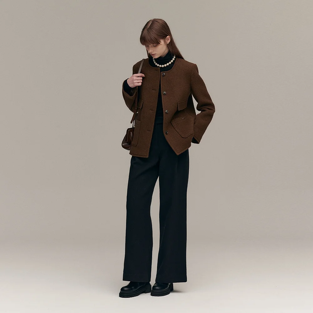 BOUCLE ONE-TUCK WIDE PANTS (moat black)