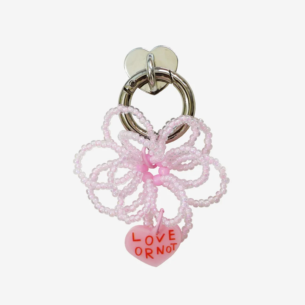鑰匙扣&手機支架_Crystal Pink Flower Beads Keyring&Tok