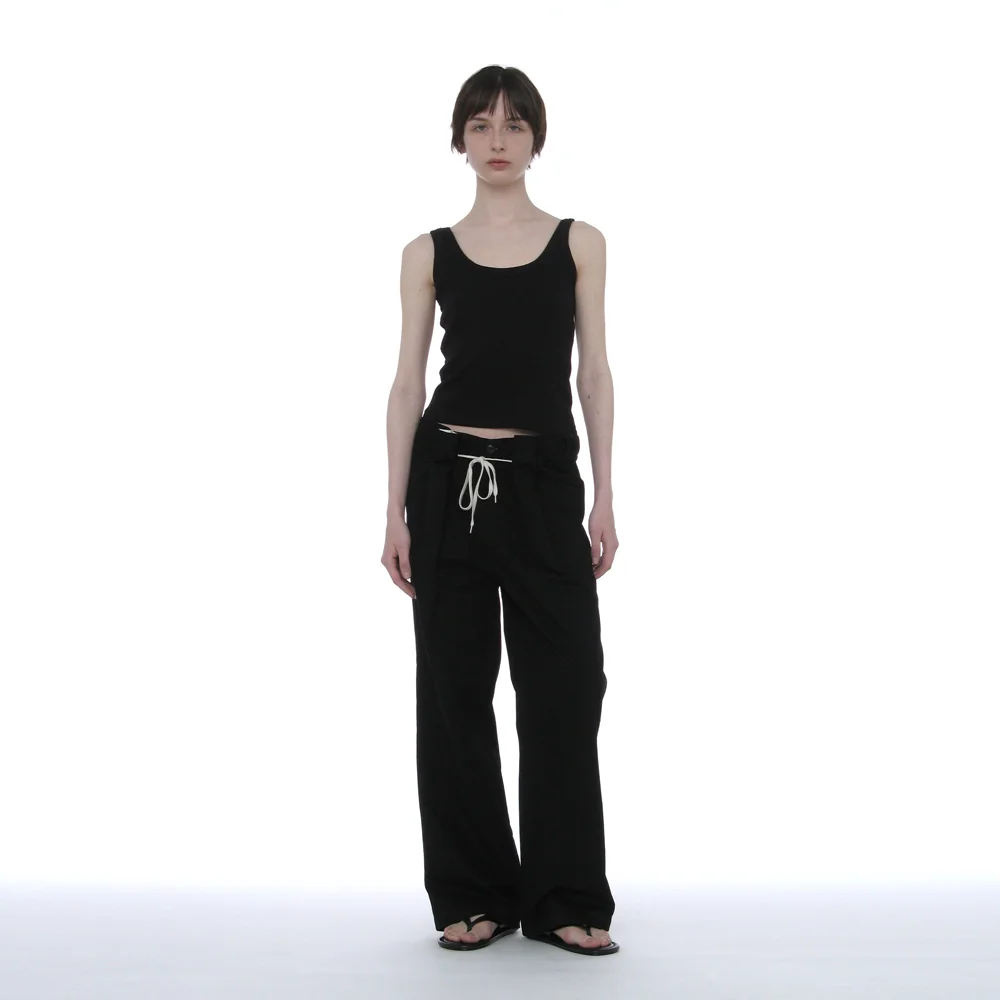 WASHED DRAWSTRING CHINO PANTS_BLACK