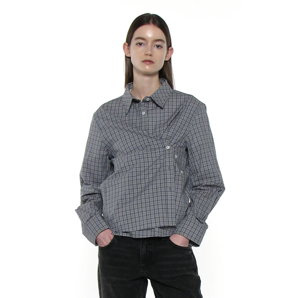 PWC 2WAY ASYMMETRIC CHECK SHIRT_DUSTY MINT