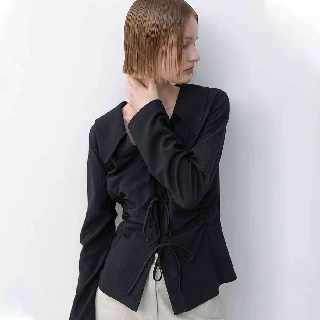 ARLO SHIRRING RIBBON BLOUSE(BL-4299)_2Colors