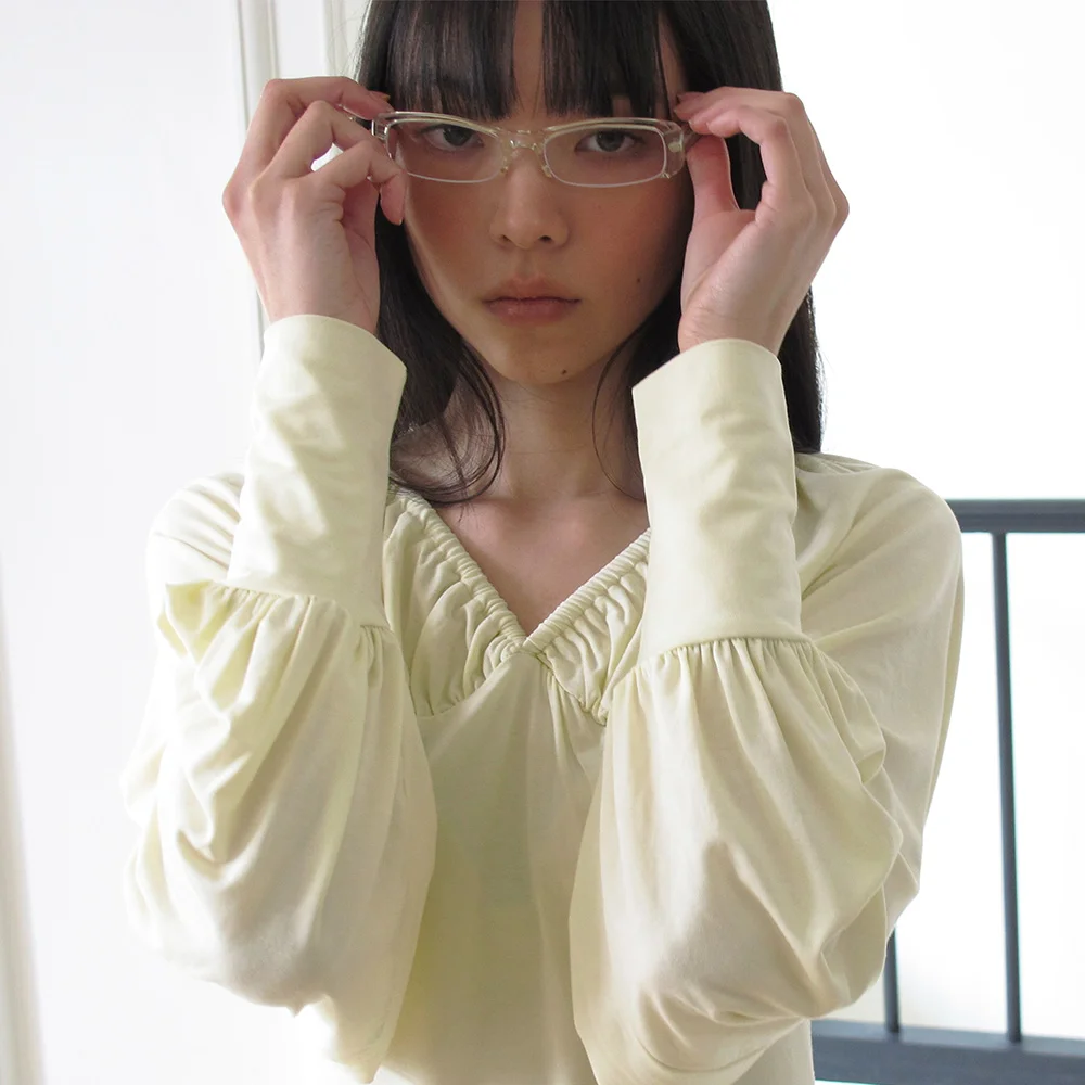 Ribbon shirring tee (Yellow)