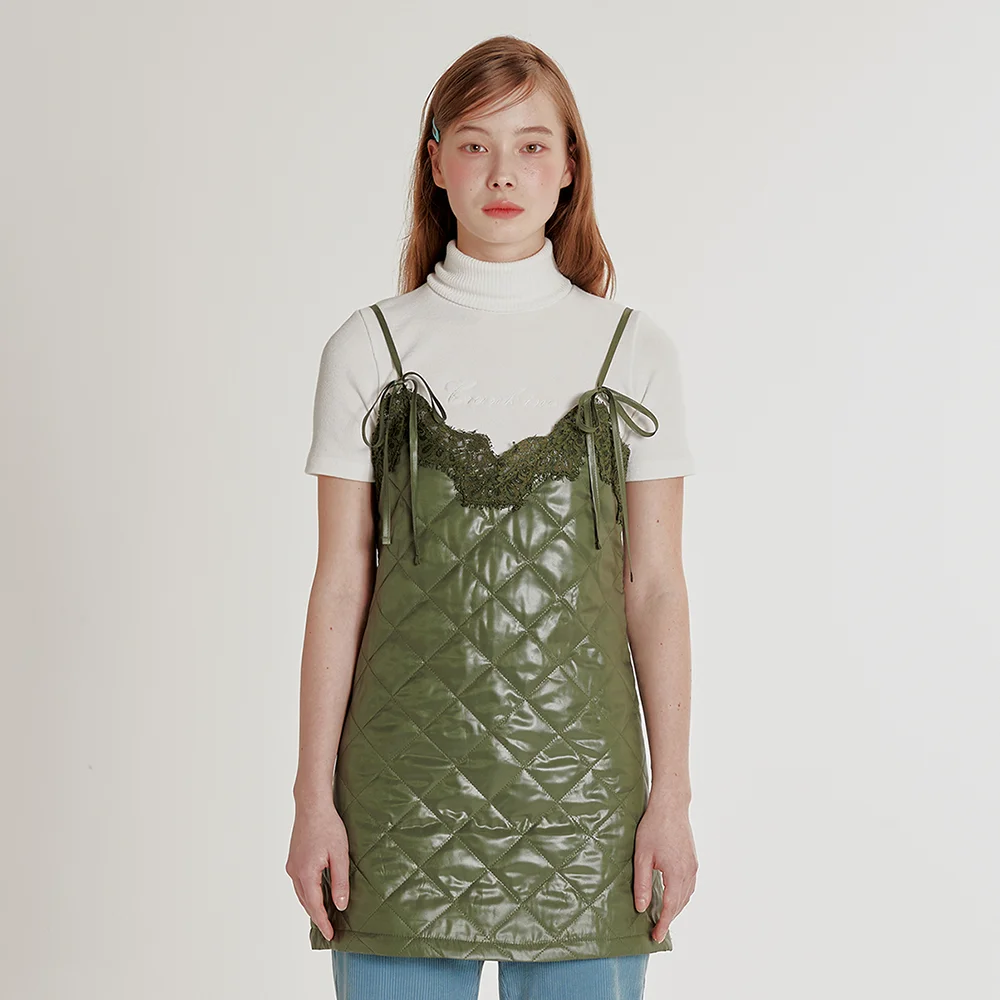 LACE PADDED DRESS_KHAKI