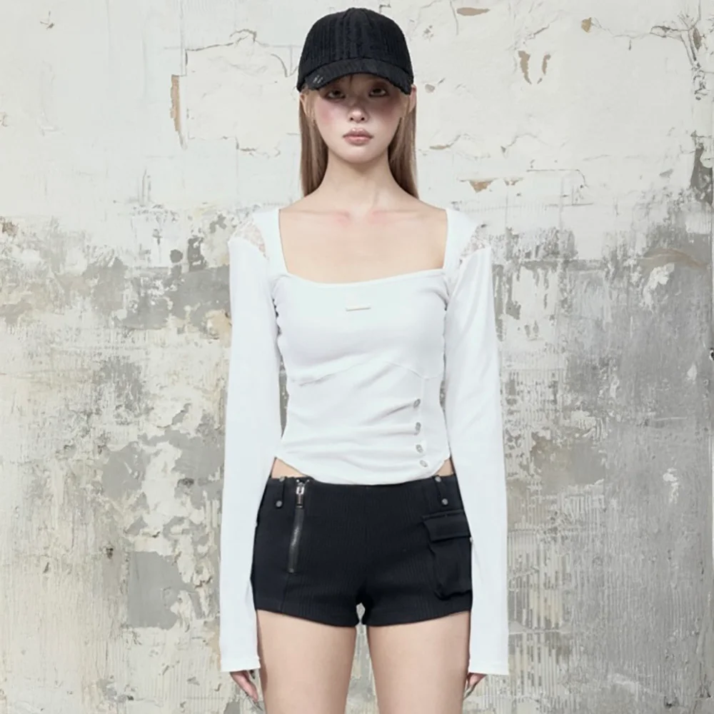 Bust Line Pintuck Detail Long Sleeve (White)