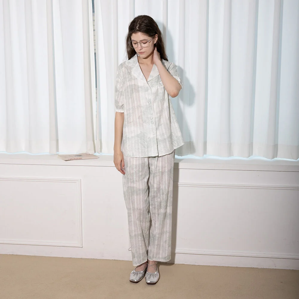 MJ_Rural lace cuff two-piece pajamas_2color