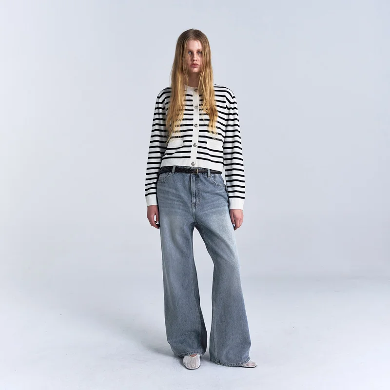 W WASHED STRAIGHT JEANS - BLUE