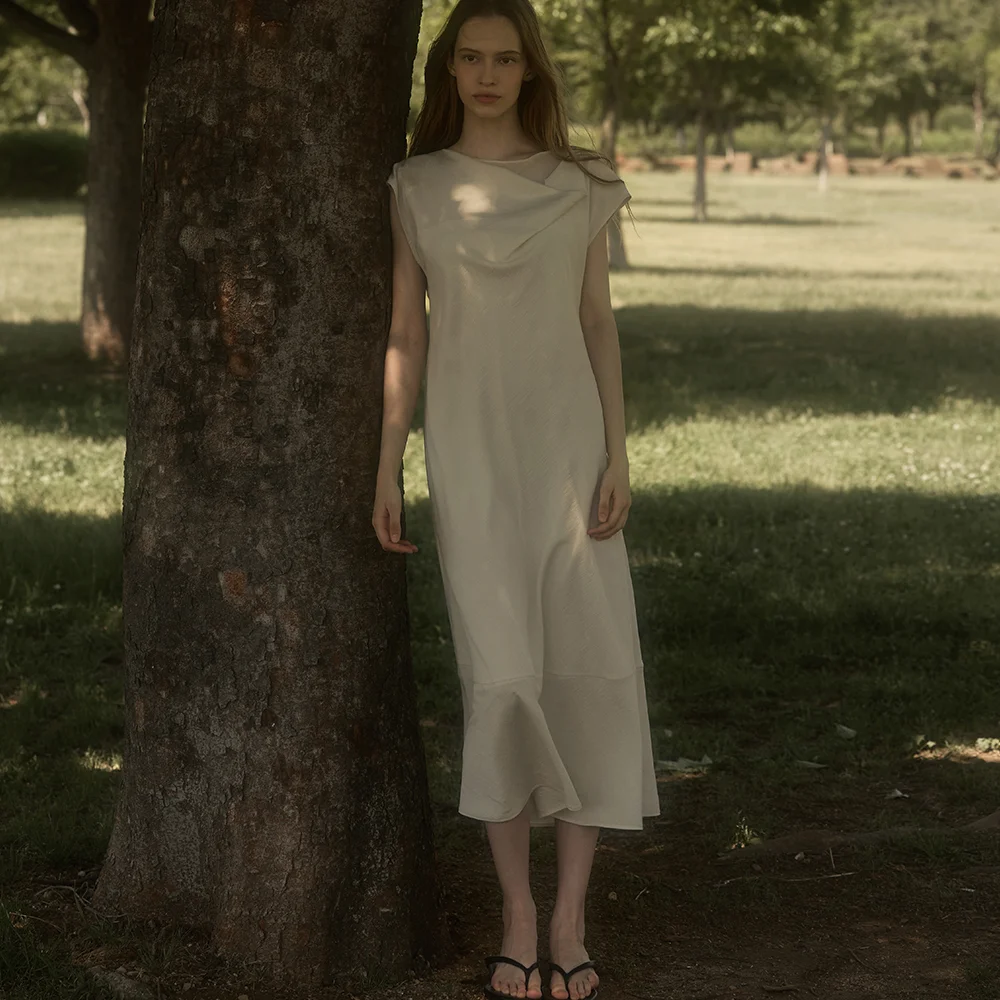 Drape neck dress - Cream